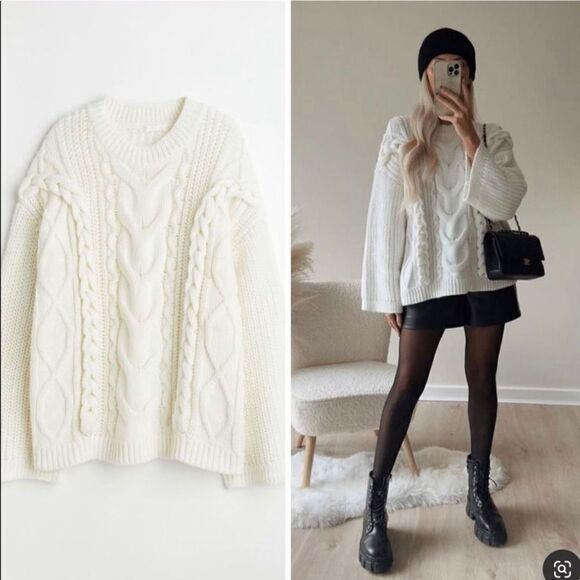 H&M Cable Knit Chunky Oversized Sweater Braided - Picture 10 of 16